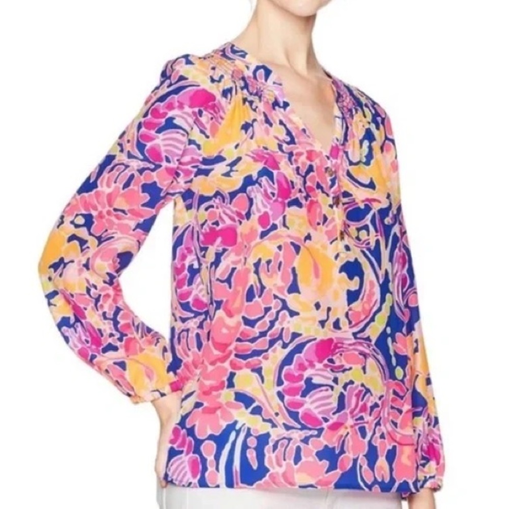 Lilly Pulitzer Elsa Silk Blouse Catch and Release Size Small Cape COD - Picture 1 of 9